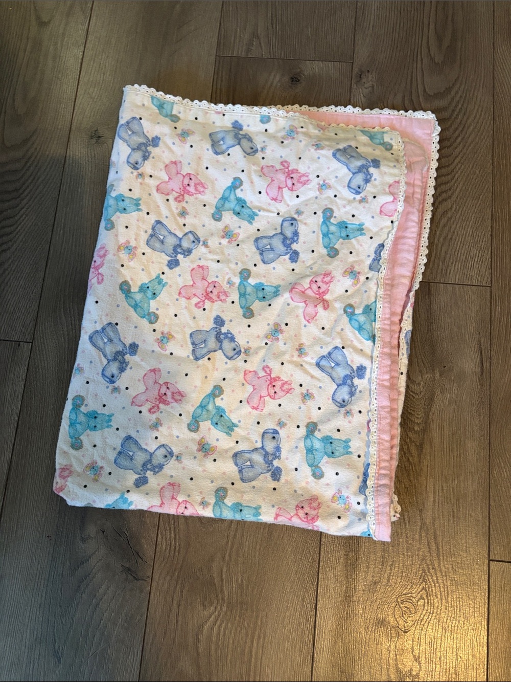 Baby Pink & Blue Bear Print Blanket